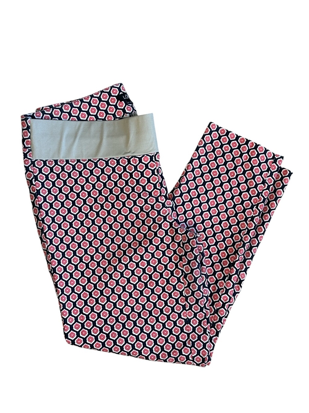 Ann Taylor Loft Cropped Riviera Pull On Pant Navy Pink Hexagon floral size 6